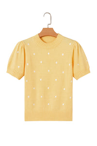KaleaBoutique Comfortable Elegant Polka Dot Bubble Short Sleeve Sweater - KaleaBoutique.com