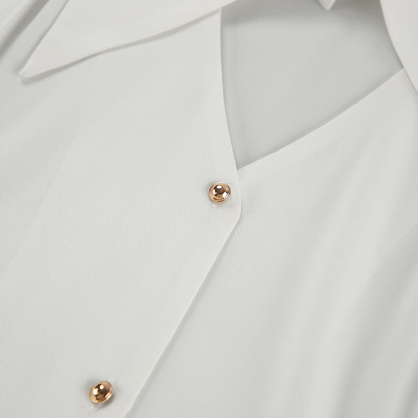 Women's Button-Front Blouse with Pleated Flared Cuffs