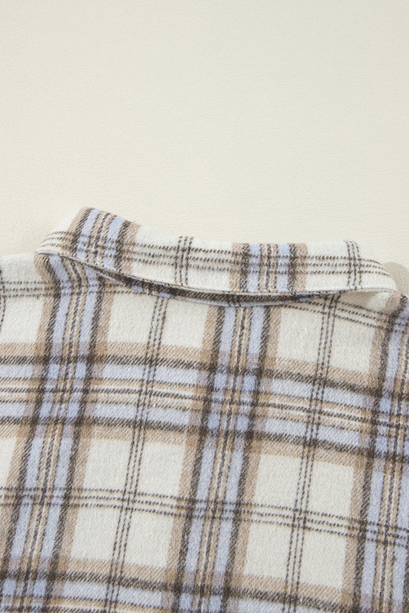 KaleaBoutique White Plaid Print Tunic Plus Size Shacket with Slits - KaleaBoutique.com