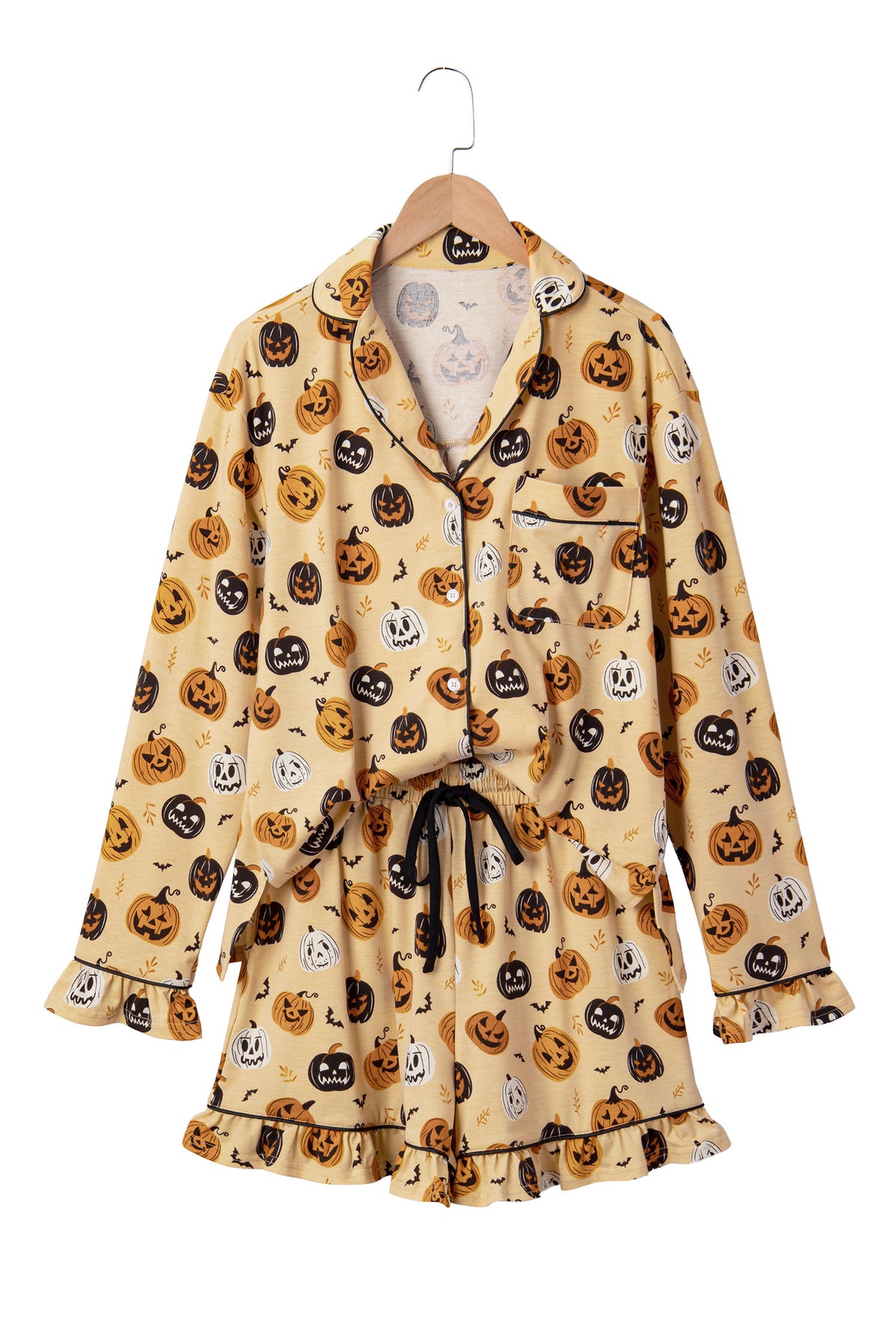 KaleaBoutique Stylish Long Sleeve Ruffle Pumpkin Face Print Two Piece Lounge Set - KaleaBoutique.com