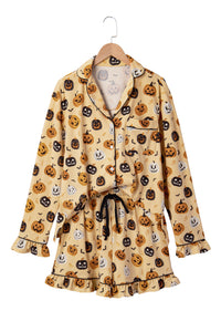 KaleaBoutique Stylish Long Sleeve Ruffle Pumpkin Face Print Two Piece Lounge Set - KaleaBoutique.com