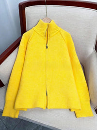 Women's Full-Zip Ribbed-Collar Tight Knit Cardigan - KaleaBoutique.com
