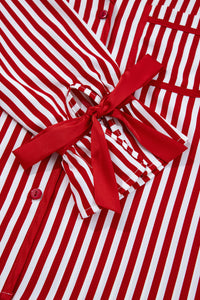 KaleaBoutique Comfortable Contrast Velvet Trim Bow Knot Waist 2pcs Pajama Set - KaleaBoutique.com