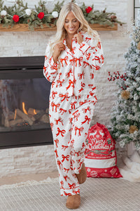KaleaBoutique Stylish Christmas Bow Print Long 2pcs Pajama Set - KaleaBoutique.com