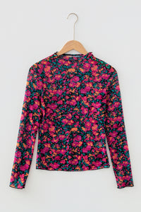 KaleaBoutique Stylish Slim Fit Floral Mesh Long Sleeve Mock Neck Top - KaleaBoutique.com