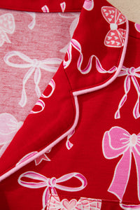 KaleaBoutique Comfortable Sweet Bow Print Shirt Style Top Long 2pcs Pajama Set - KaleaBoutique.com