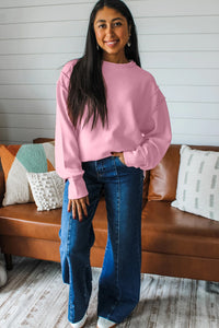 Horizontal Ribbed Exposed Seam Detail Drop Shoulder Baggy Pullover - KaleaBoutique.com