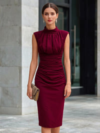 Women's High-Neck Sleeveless Ruched Sheath Dress - KaleaBoutique.com