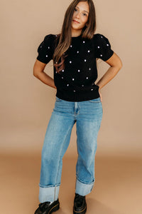 KaleaBoutique Comfortable Elegant Polka Dot Bubble Short Sleeve Sweater - KaleaBoutique.com