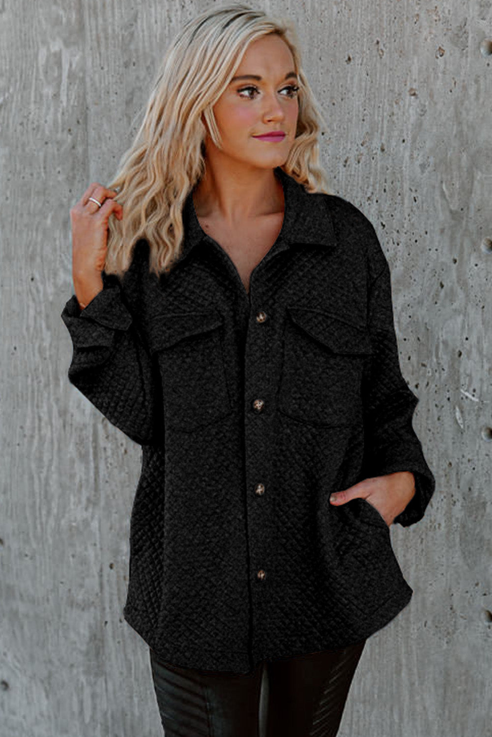 Retro Quilted Flap Pocket Button Shacket - KaleaBoutique.com