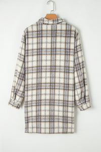 KaleaBoutique White Plaid Print Tunic Plus Size Shacket with Slits - KaleaBoutique.com