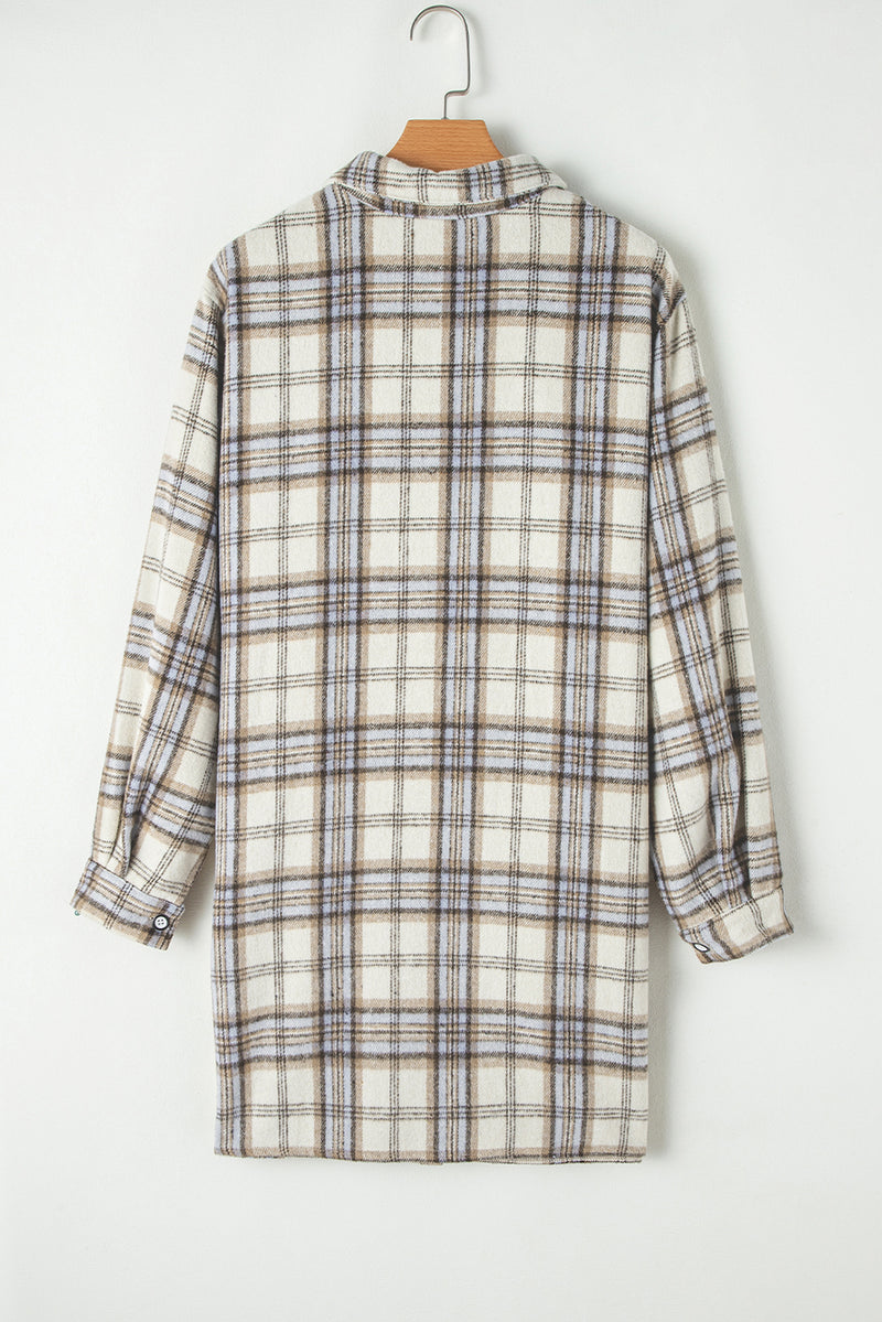 KaleaBoutique White Plaid Print Tunic Plus Size Shacket with Slits - KaleaBoutique.com
