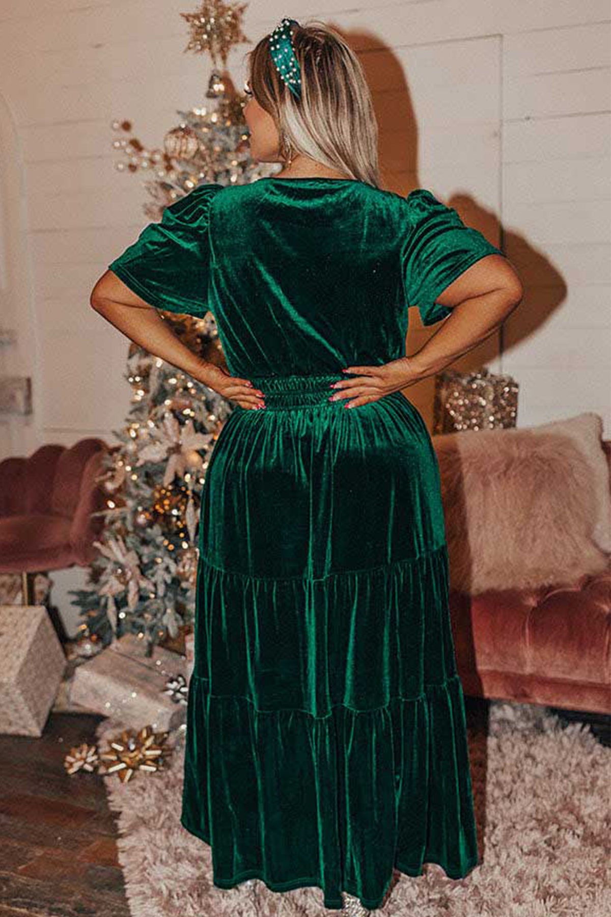 Blackish Green Plus Size Velvet Tiered Maxi Dress - KaleaBoutique.com