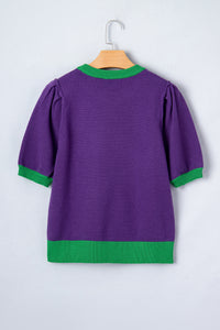 KaleaBoutique Comfortable Mardi Gras Tinsel Graphic Short Sleeve Sweater - KaleaBoutique.com