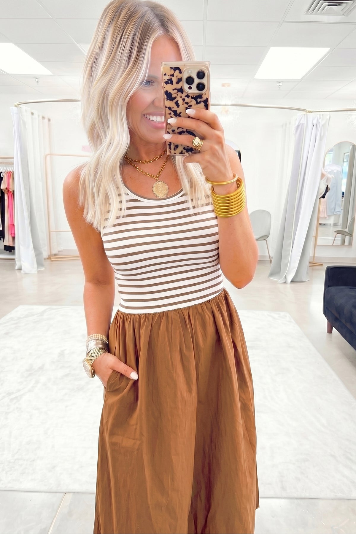 KaleaBoutique Stylish Striped Colorblock Patchwork Sleeveless Casual Long Dress - KaleaBoutique.com