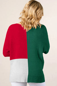 Color Block Knit V Neck Loose Sweater - KaleaBoutique.com