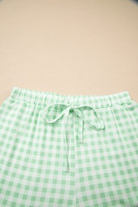 KaleaBoutique Stylish Gingham Long Sleeve Loose Top Drawstring Shorts 2pcs Lounge Set - KaleaBoutique.com