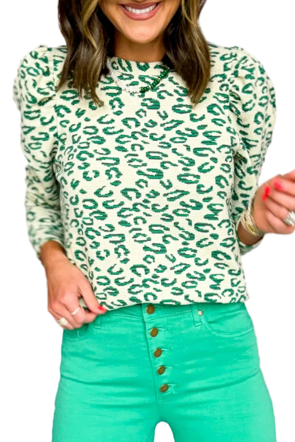 Leopard Print Mock Neck Puff Sleeve Top - KaleaBoutique.com