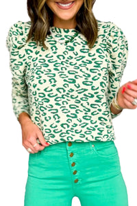 Leopard Print Mock Neck Puff Sleeve Top - KaleaBoutique.com