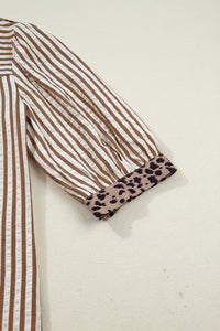 KaleaBoutique Comfortable Leopard Trim V Neck Button Down Half Sleeve Shirt - KaleaBoutique.com