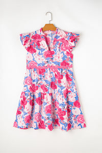 KaleaBoutique Floral Printed V Notched Ric Rac Flutter Sleeve Dress - KaleaBoutique.com