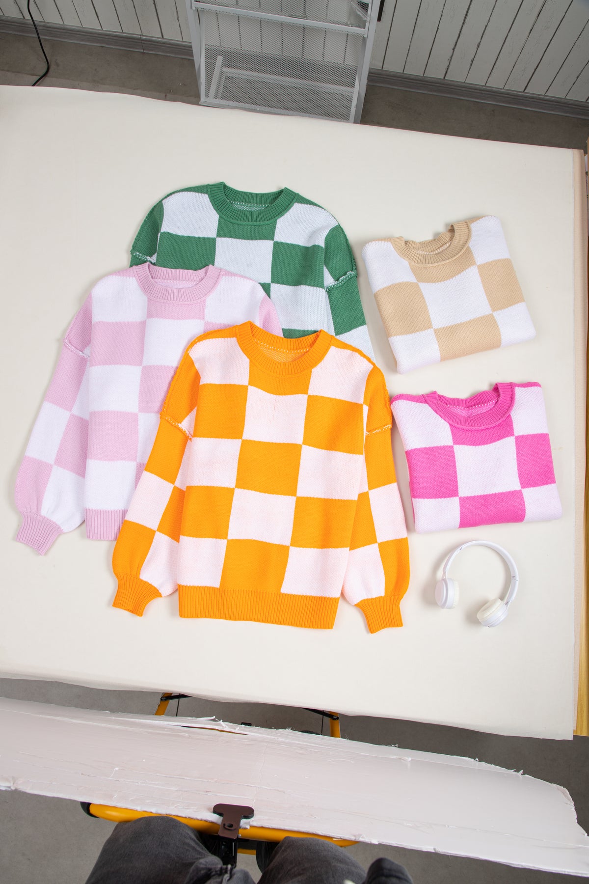 KaleaBoutique Checkered Bishop Sleeve Sweater - KaleaBoutique.com