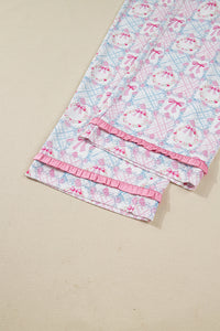 KaleaBoutique Stylish Bow Wreath Pattern Christmas Holiday Tied Front Long Sleeve 2pcs Pajama Set - KaleaBoutique.com