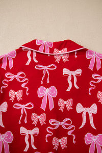KaleaBoutique Comfortable Sweet Bow Print Shirt Style Top Long 2pcs Pajama Set - KaleaBoutique.com