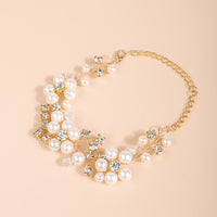 Bridal Pearl Flower Wire Bracelet, Rhinestone Floral Bracelet for Wedding or Prom, Bride or Bridesmaid Jewelry - KaleaBoutique.com