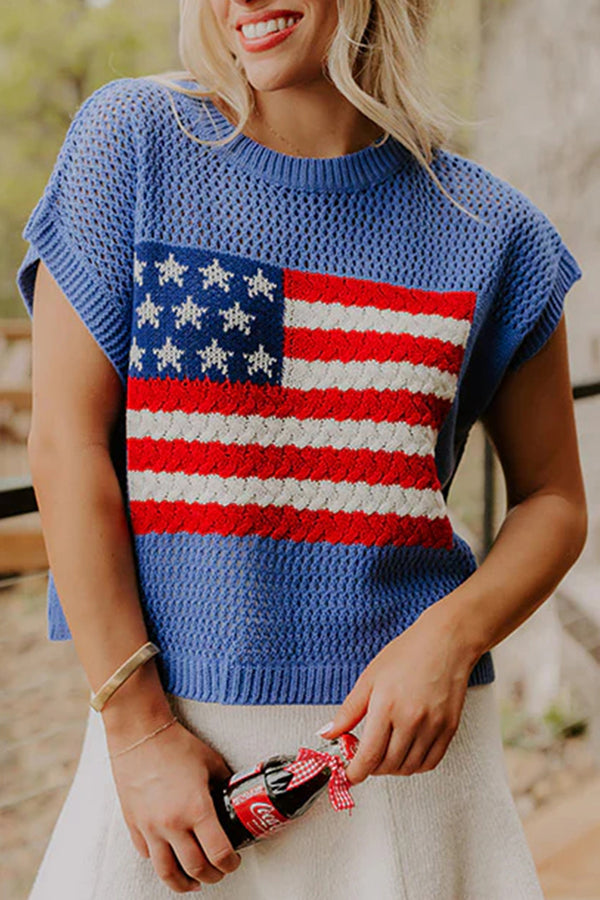 KaleaBoutique Comfortable Flag Graphic Short Sleeve Sweater Top - KaleaBoutique.com