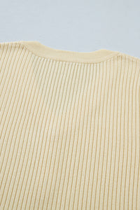 KaleaBoutique Comfortable V Neck Ribbed Knit Striped Trim Short Sleeve Sweater - KaleaBoutique.com