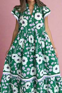 KaleaBoutique Stylish V Neck Ruffled Short Sleeve Flower Maxi Dress - KaleaBoutique.com