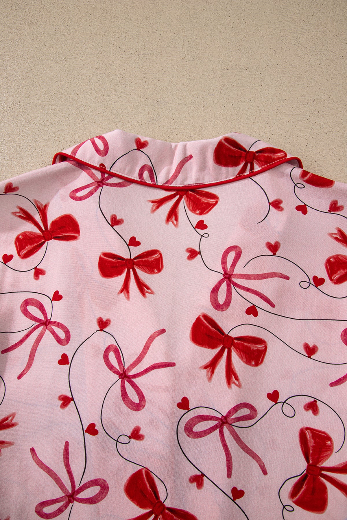 KaleaBoutique Comfortable Bow Print Valentine Long Sleeve Shirt Shorts 2 Pcs Pajama Set - KaleaBoutique.com