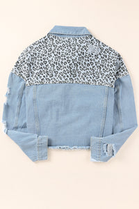 Blue Plus Size Leopard Ripped Cropped Denim Jacket - KaleaBoutique.com