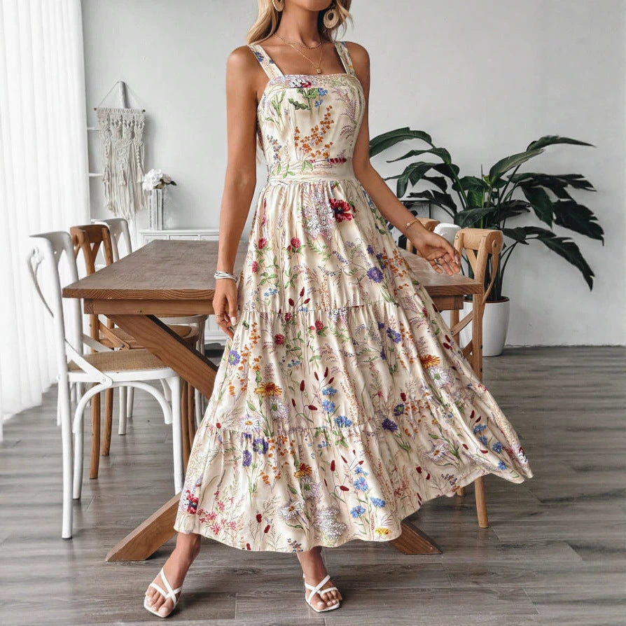 Plant And Floral Strap Maxi Dress - KaleaBoutique.com