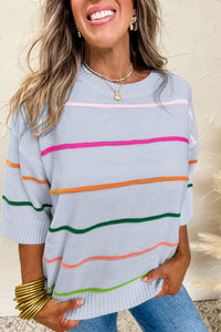 KaleaBoutique Comfortable Colorblock Striped Half Sleeve Drop Shoulder Sweater - KaleaBoutique.com