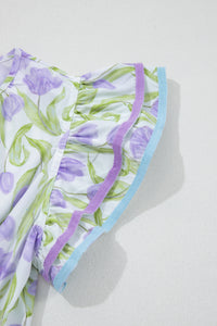 KaleaBoutique Comfortable Tulip Floral Print Contrast Trim Midi Dress - KaleaBoutique.com