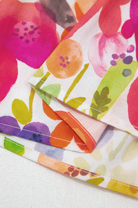 KaleaBoutique Stylish Bright Floral Print Ricrac Trim Striped Patchwork V Neck Dress - KaleaBoutique.com