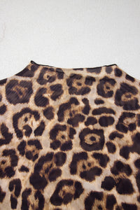KaleaBoutique Stylish Leopard Print Slim Fit Mesh Long Sleeve Mock Neck Top - KaleaBoutique.com