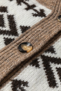 KaleaBoutique Stylish Ethnic Geometric Pattern Button Front V Neck Sweater Cardigan - KaleaBoutique.com