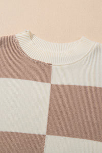 KaleaBoutique Checkered Side Slits Drop Shoulder Oversized Sweater - KaleaBoutique.com