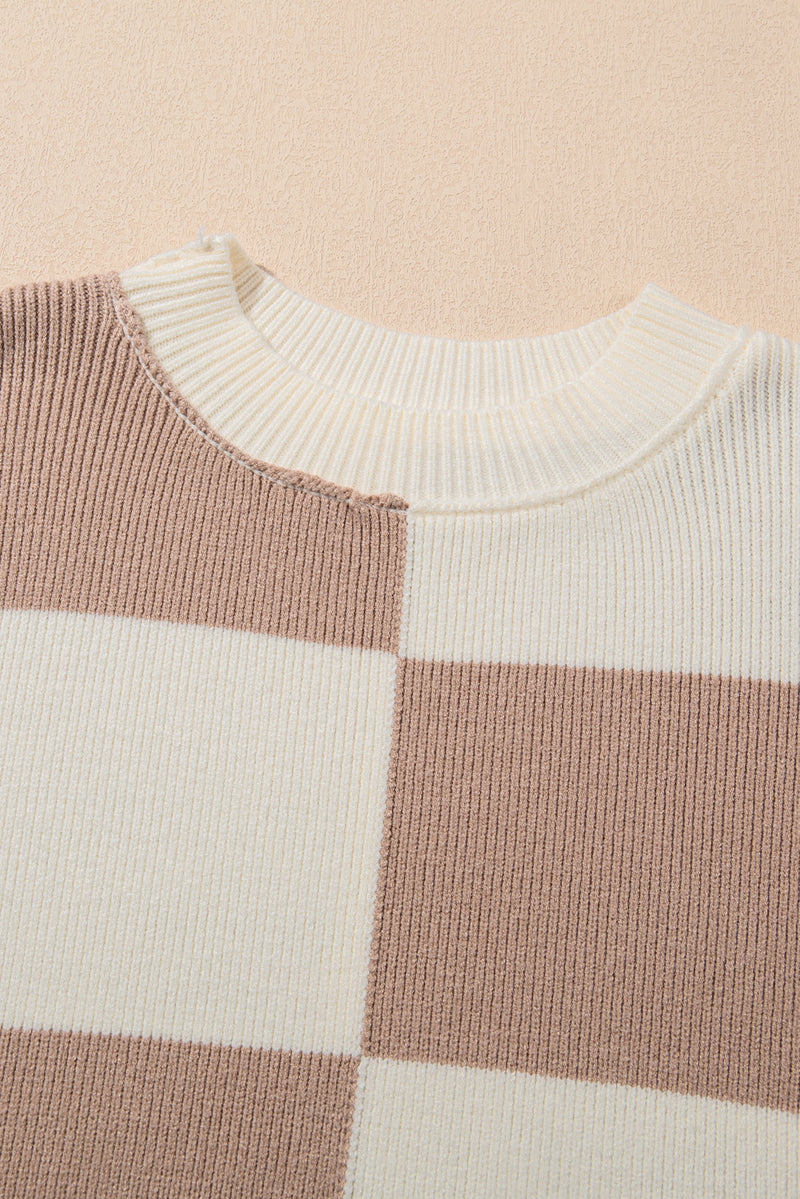 KaleaBoutique Checkered Side Slits Drop Shoulder Oversized Sweater - KaleaBoutique.com