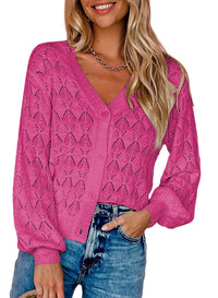Women's Openwork V-Neck Button-Front Balloon-Sleeve Cardigan - KaleaBoutique.com