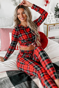 KaleaBoutique Stylish Festive Plaid Print Round Neck Long Sleeve and Pants 2 Piece Lounge Set - KaleaBoutique.com