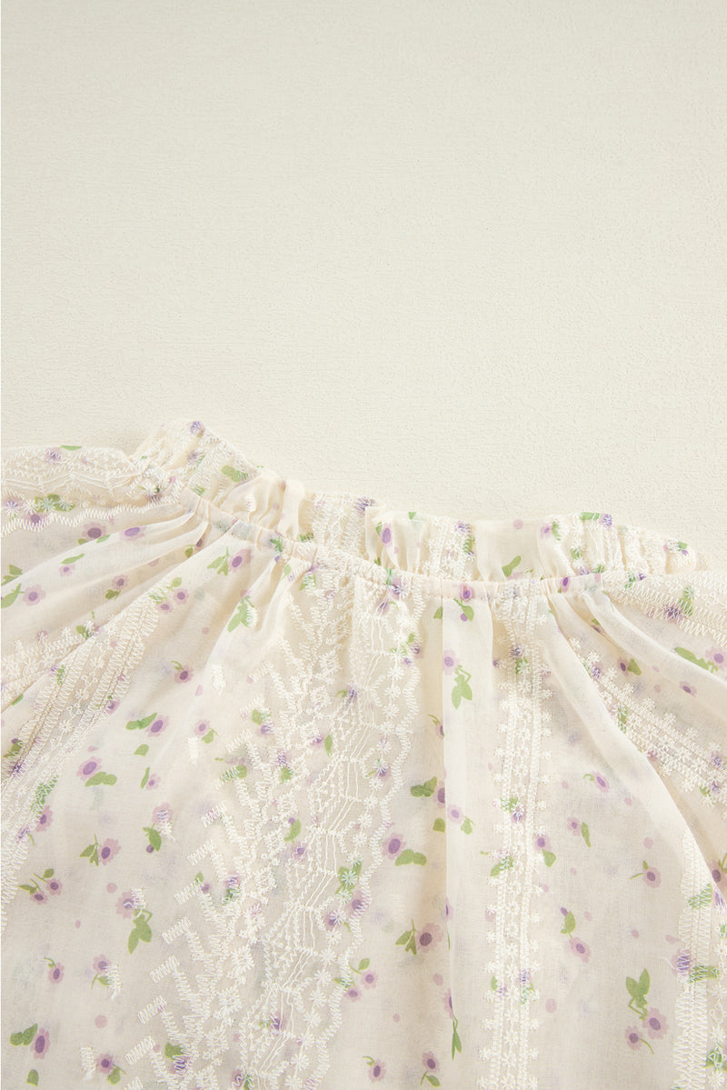 KaleaBoutique Floral Embroidered Lace Bubble Sleeve Shirt - KaleaBoutique.com