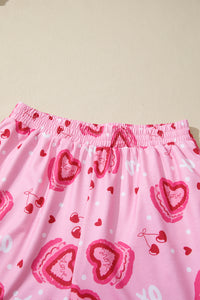 KaleaBoutique Stylish Sweet Heart Cake Print Contrast Ruffle Trim Valentines 2pcs Pajama Set - KaleaBoutique.com