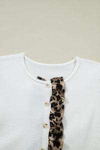 KaleaBoutique Stylish Knitted Leopard Ruffle Patchwork Button Down Cropped Cardigan - KaleaBoutique.com