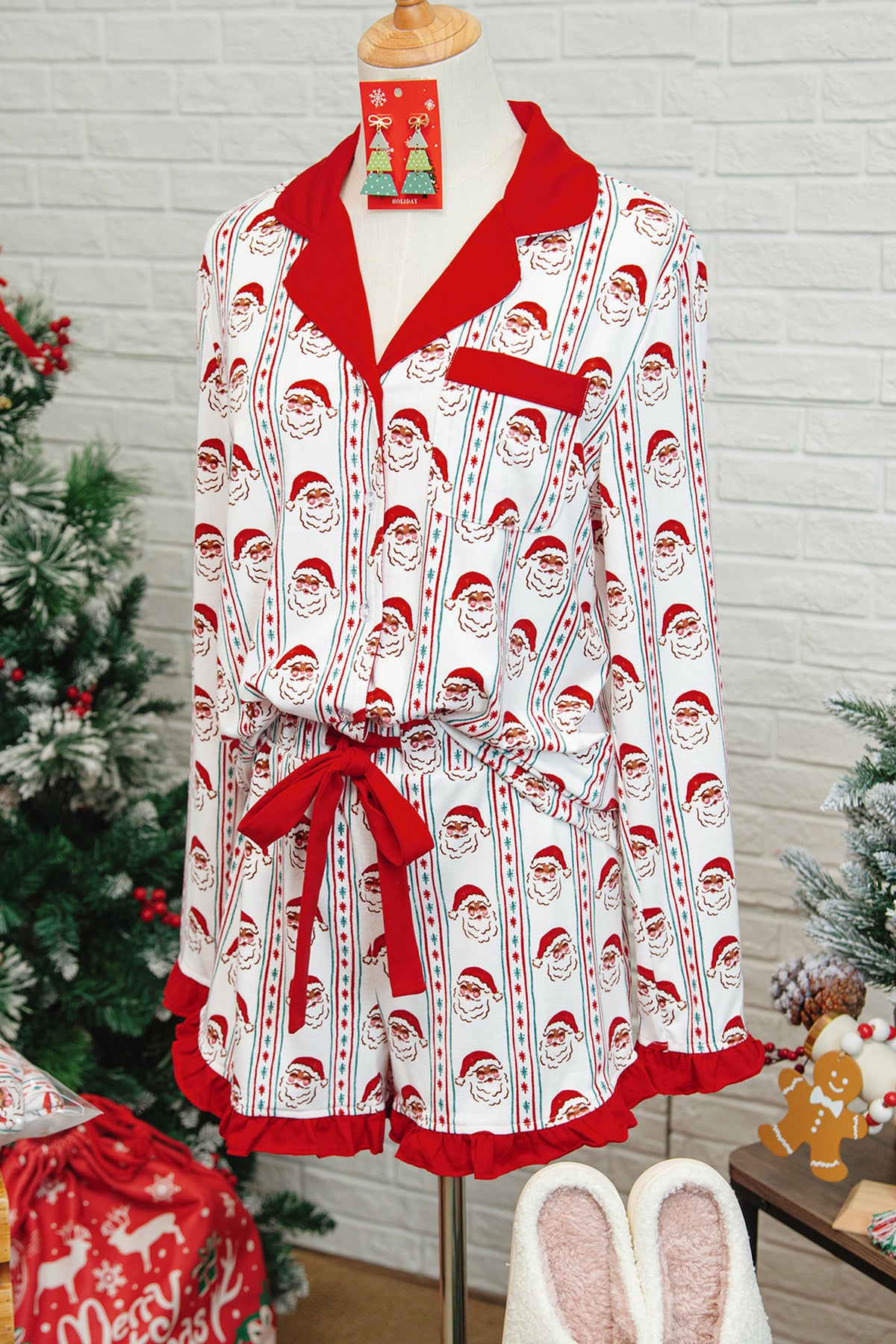 KaleaBoutique Stylish Santa & Stripes Ruffle PJ Set - KaleaBoutique.com
