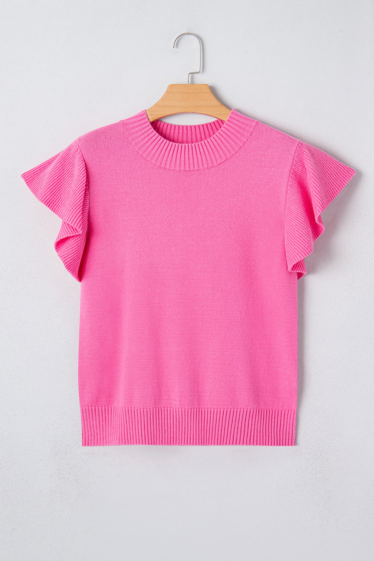 KaleaBoutique Stylish Solid Color Ribbed Trim Round Neck Ruffle Short Sleeve Sweater - KaleaBoutique.com