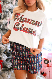 KaleaBoutique Stylish Mama Claus Plaid Letter Tee Nutcracker Shorts 2pcs Lounge Set - KaleaBoutique.com